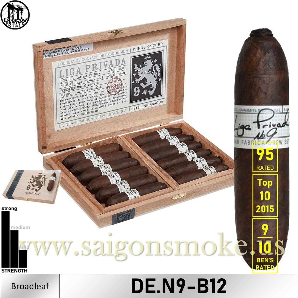 Drew Estate Liga Privada No. 9 Flying Pig Oscuro 4.1x60 (Hộp 12)